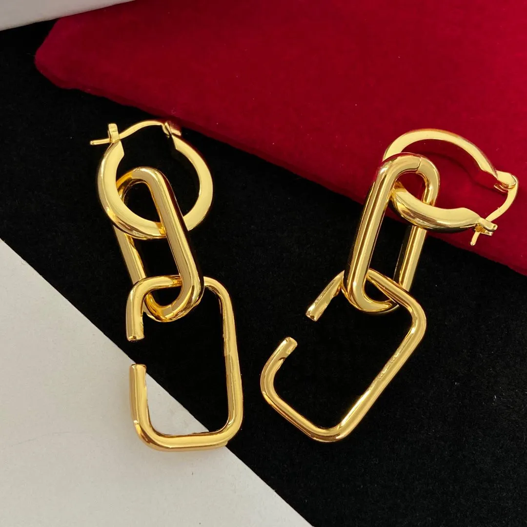 2023-Delicate Letter Pendant Studs Designer Gold Rectangle Danglers Women Long Golden Eardrops Earrings With Box Birthday Gift