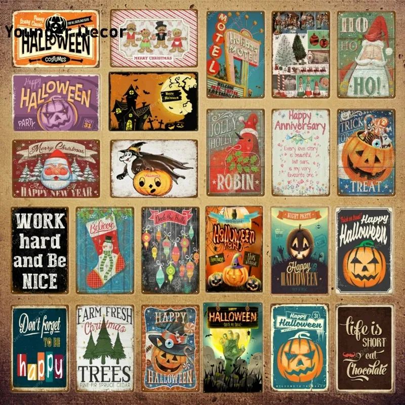 Klassisk Happy Halloween Party Metal Tin Signs Happy Anniversary Wall Poster For Home Room Decor Fresh Christmas Trees Gift 30x20cm W03