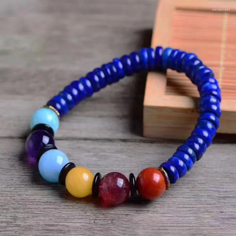 Braccialetti di pietra ellittica di lapislazzuli naturali blu perline artigianali con gemma da uomo di colore per gioielli da regalo per donna