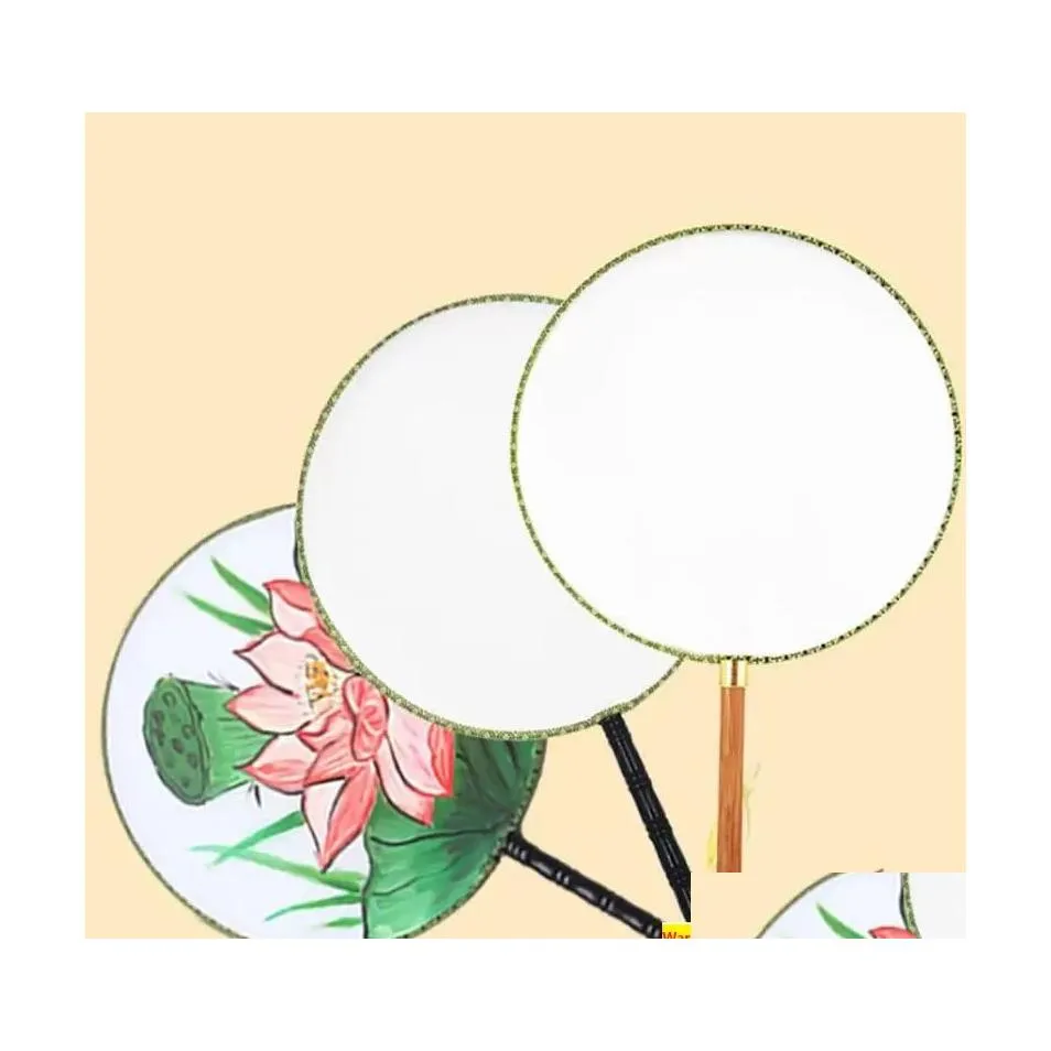 Party Favor 24Cm Diy Blank White Silk Hand Fans Student Children Painting Fine Art Programs Chinese Round Fan Drop Delivery Home Gar Dhybq