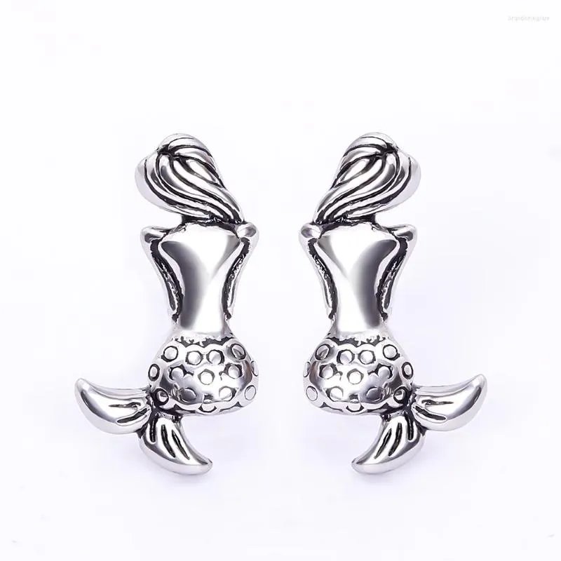 Boucles d'oreilles à clous, 1 paire, support de sirène, pour femmes et filles, bijoux de perçage mignons à la mode, cadeau de noël