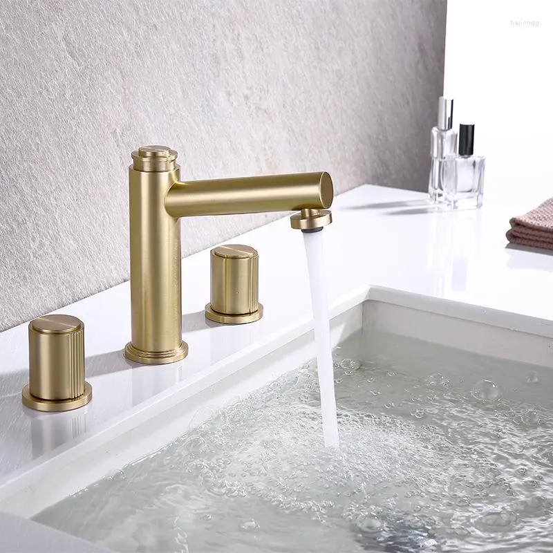 Bathroom Sink Faucets Luxury Artistic Brass Faucet 3 Hole 2 Handle Copper Basin Mixer Fashion Cold Water High Quality Tap