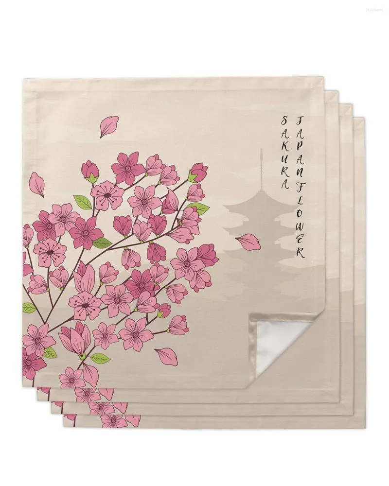 Tabellservett Cherry Blossom Flower Tower Japanese 4/6/8st Kitchen 50x50cm Servetter som serverar rätter Hemtextilprodukter