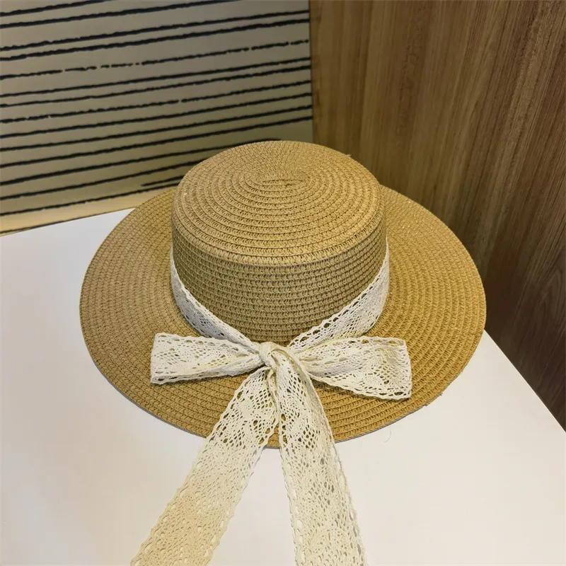 Strandhut Hüte für Frauen Eimerhut Sommer Stroh Sonnenhut Khaki Beige Schleife Elegante Sonnenschutzhüte