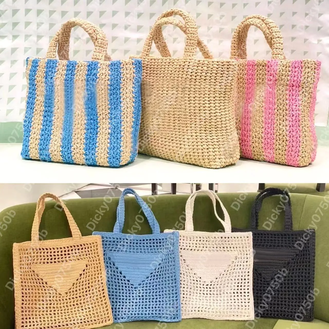 Kvinnor Tote Handväskor strandpåsar Raffia Fiber Designer Totes Bag Summer Solid Color Shopping Väskor Luxury Casual Bag Petit Sac Women Grid Shaped Petit Sac Bag Pag Plain Plain