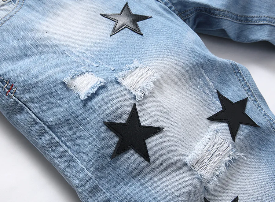 Jeans Denim Shorts Men`s Star Patch Ripped Summer Designer Retro Big Size short Pants Trousers 28-42