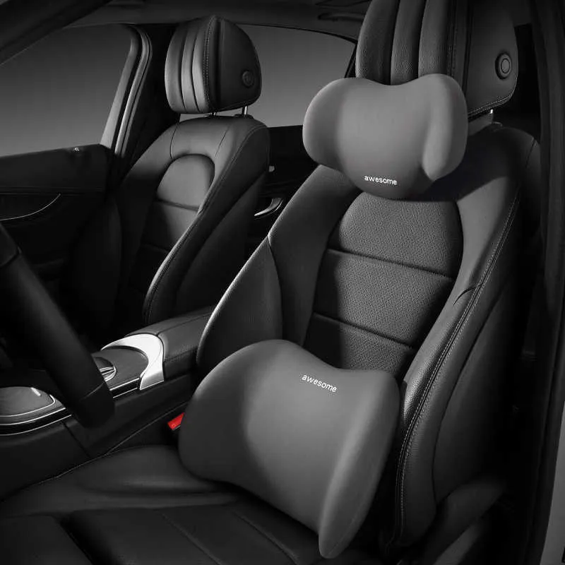 GTIOATO Car Headrest Pillow Neck Pillow Memory Foam Leather Lumbar