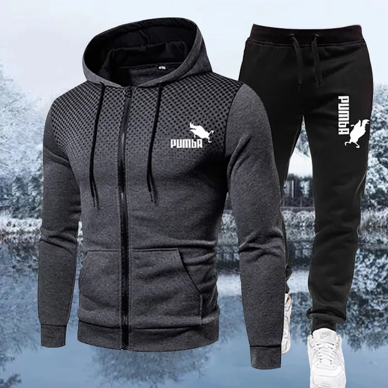 Herrspårspår Spring Autumn Brand Sports Tryckt hoodie -uppsättningar av män Manlig lyxig fleece Zip Casual Designer Sportkläder kostymer kläder 230317