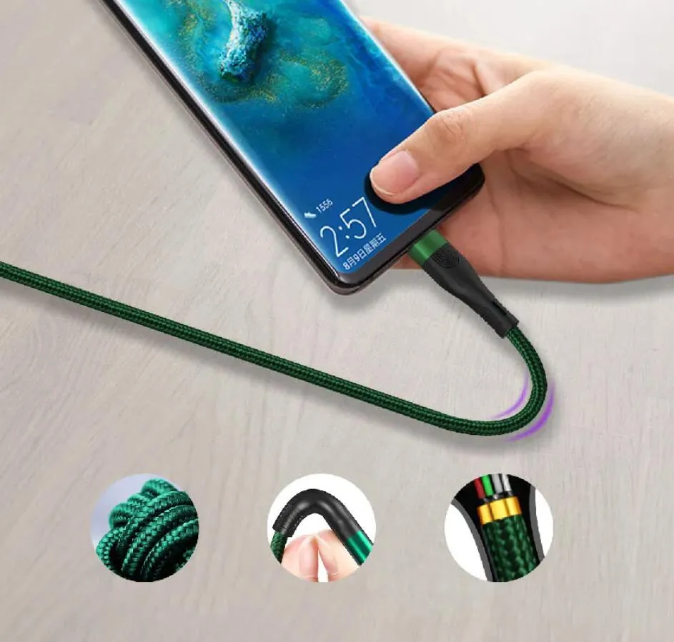 3A 60W Fast Charging Mobile Cables Cord Nylon Braided QC 3.0 Type C to type-c MICRO USB Data Cable 20W finger print design