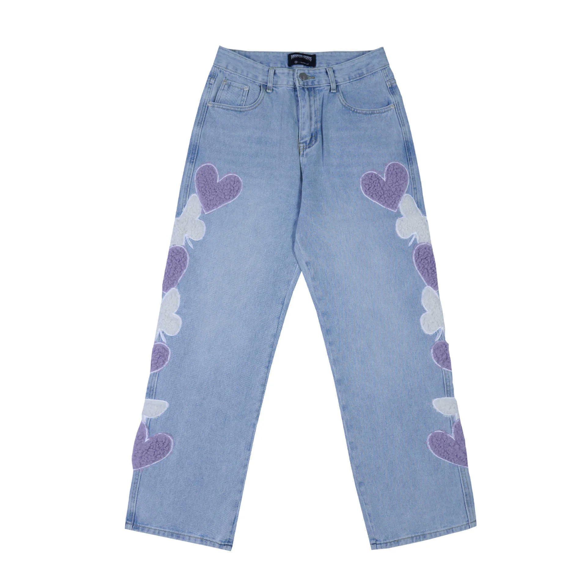 Men's Jeans Vintage Poet Heart Embroidery Straight Cargo Pants Men Oversize Jeans Trousers 2021 Harajuku Streetwear Denim Pants Unisex Z0315
