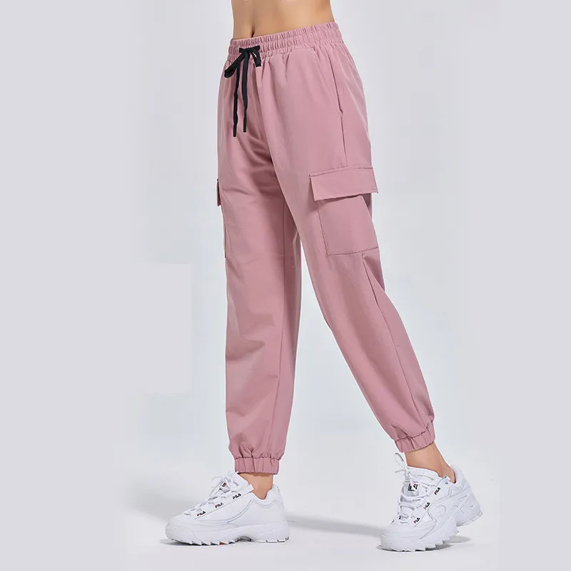 Ll kvinnor yoga jogging push fitness tröjor mjuk hög midja med fickor casual byxor 3 färger l200106 ll8881