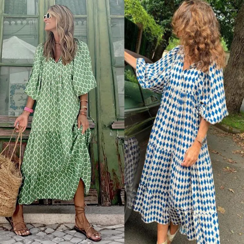 Robes de soirée été Boho Maxi femme robe formelle lanterne manches impression longue luxe adapté élégant pour les femmes 2023