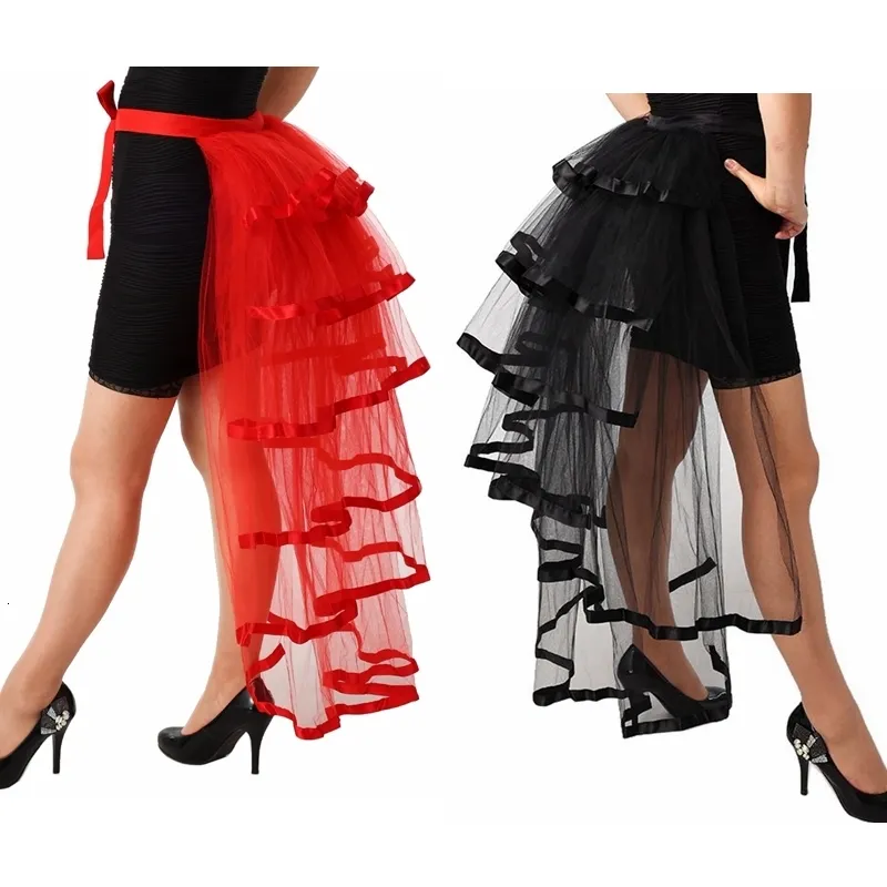 Skirts Gothic Tulle Skirt Women Punk Puffy Ruffle Tutu Bustle Sexy Steampunk Cocktail Party Tieon Overskirt 230317