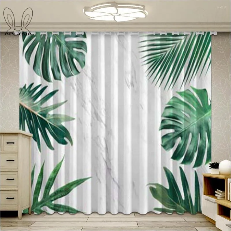 Rideau moderne rideaux occultants pour chambre fenêtre personnalisée salon plantes tropicales feuilles vertes rideaux imprimés Cortinas