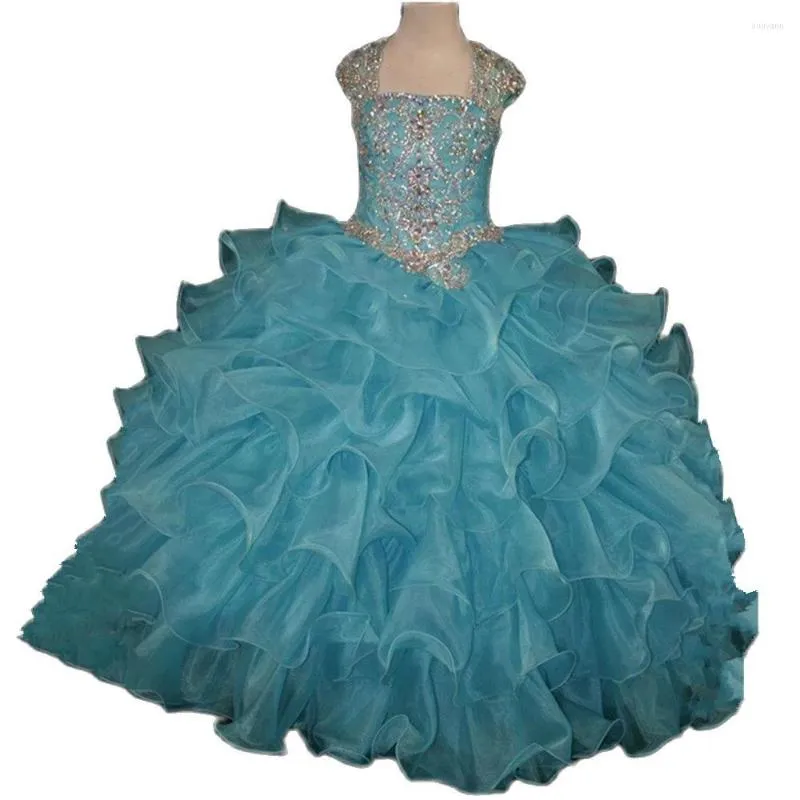 Abiti da ragazza Cristalli di lusso Perline Abito da spettacolo per ragazze Puffy Organza Abbigliamento per bambini Vestito da ballo per feste Fiore