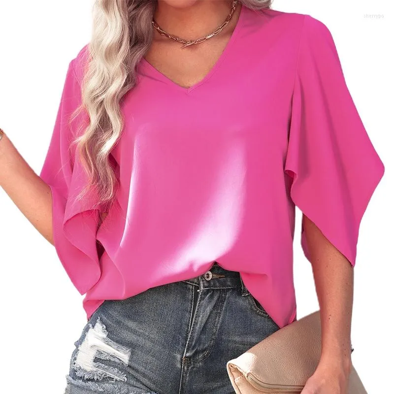 Women's T Shirts Female Solid All-matching T-shirt Sweet Batwing Sleeve Blouse Tops Sexy V Neck Shirt Women's Summer