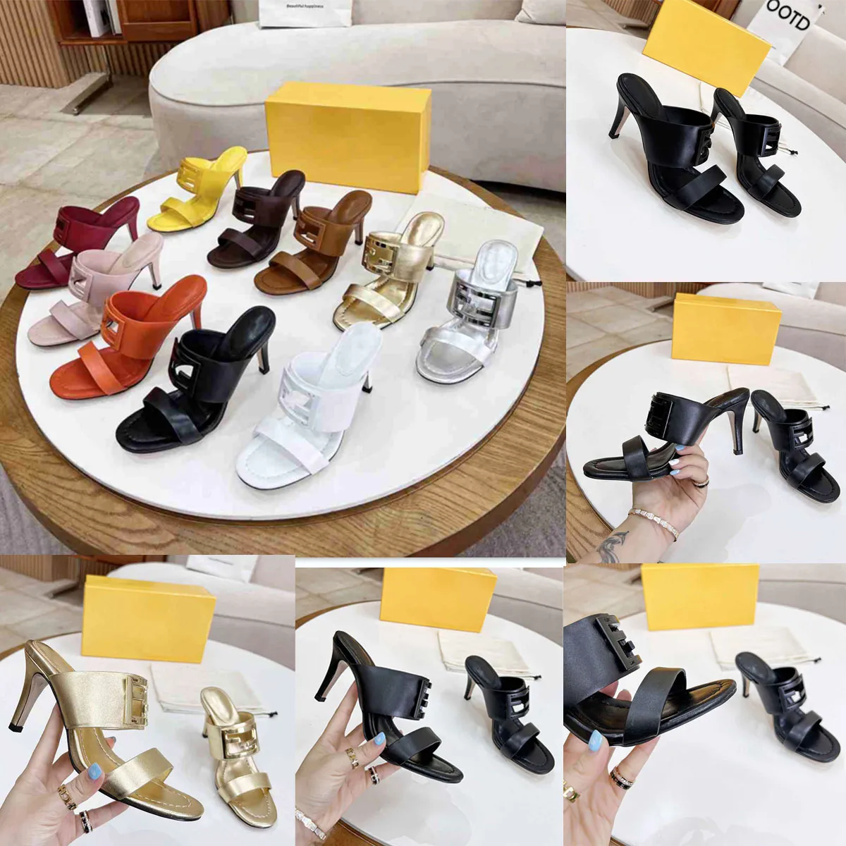 10 Colors Wedge Shoes Fashion Sexy Sandals Banquet Slippers Luxury Designer Summer Thick Heel Slipper Womens Casual Hollow Pointed