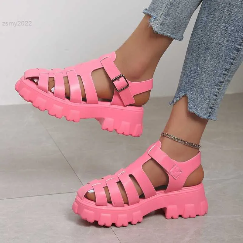 Sandalet Şeker Renk Moda Kızlar Sandalet Yaz Kadınları 5.5cm Platform Pu Deri Roman Pompalar Kayma Olmayan Plaj Ayakkabıları Tatil Seyahat Ayakkabıları