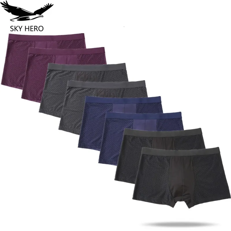 Underpants 8pcsLot Panties Underwear Boxer Mens Sexy Mesh Male Shorts Transparent Plus Large Size 6xl 7xl 8xl Trunks for Man 230317