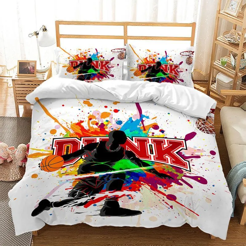 Beddengoed sets Child Cool Basketball Single Kids Dekbedoverbedekking Set met Pillowcase Twin Boy Girl Birthday cadeau Kerstcadeau