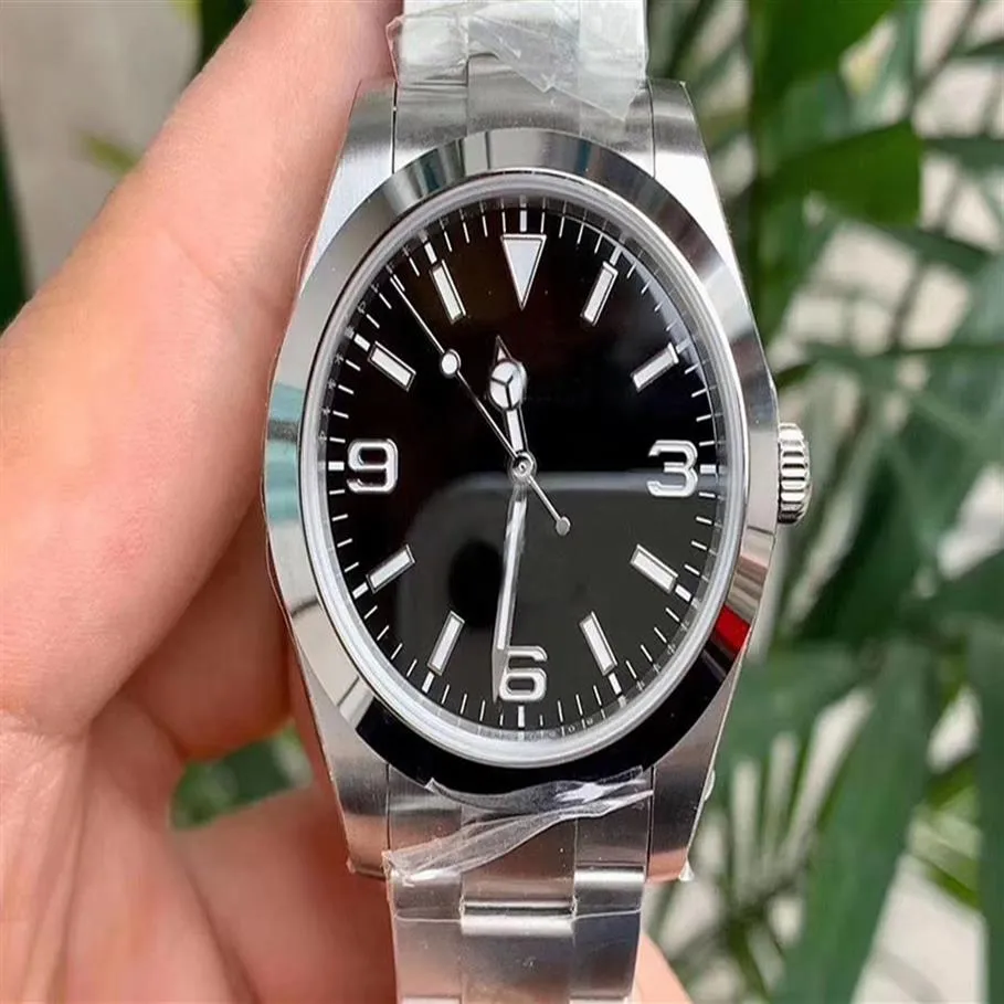 Nuevo Explore II Automático 2813 Movimiento Cristal de zafiro Esfera negra 316 Banda de acero inoxidable Reloj masculino Monor Hemmo301Q