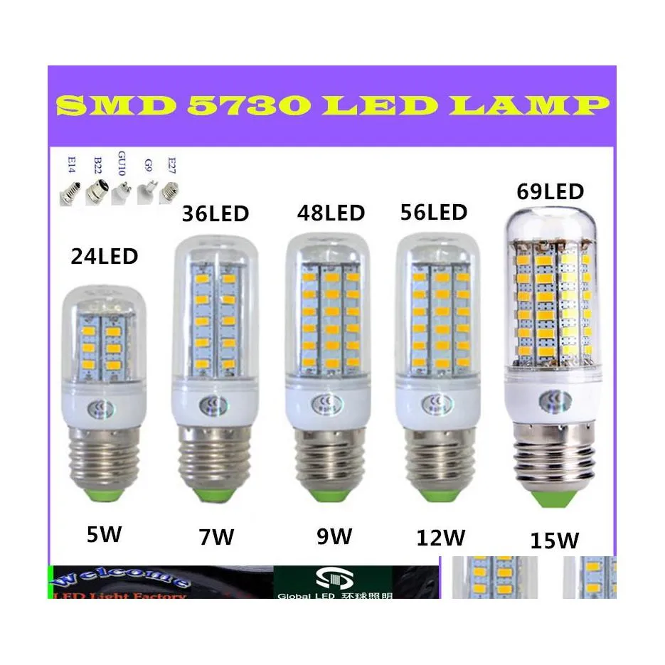 2016 LED -glödlampor 60x Corn BB Lätt ljuskrona Tra Bright SMD 5630 5730 E27 E26 E14 G9 B22 5W 7W 9W 12W 15W 220V 110V 56LED 69 lysdioder av Drop Dhyof