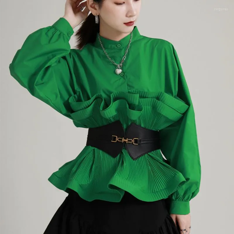 البلوزات النسائية Xuxi قائمة بذاتها على قميص النساء بتلات طويلة الأبعاد ثلاثية الأبعاد مشد رفيع ربيع ربيع 2023 E4886