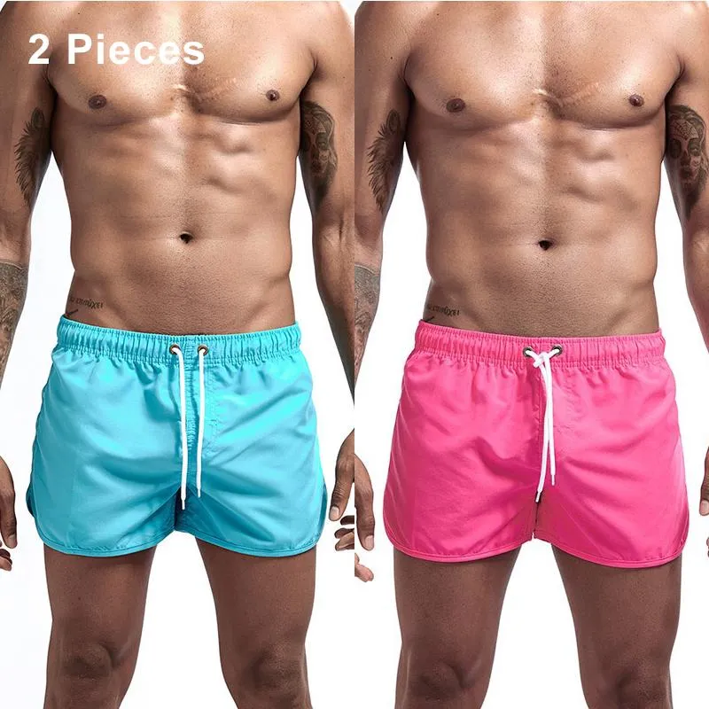 Men's Shorts 2 Pieces Men Swimsuit Beach Sport Swim Trunks Mens Surf Swimming For Swimwear Boxer Quick Drying Briefs Summer