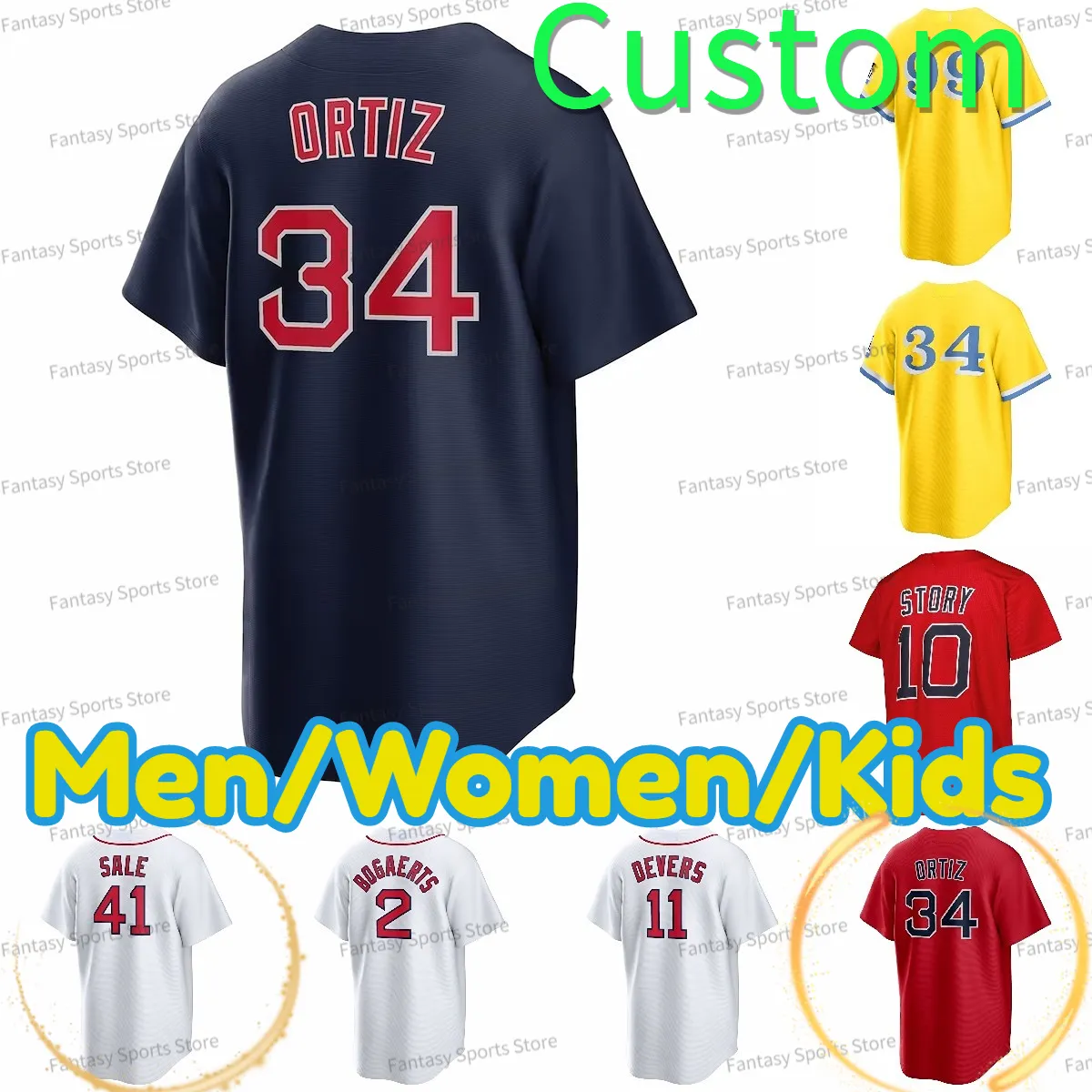 Anpassad Trevor Story Jersey 34 David Ortiz Jersey Ted Williams 28 Martinez Verdugo Chris Sale 2 Turner 11 Rafael Devers Baseball tröjor män kvinnor barn