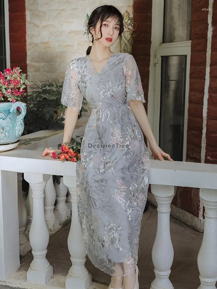 Ethnic Clothing 2023 Woman Chinese Cheongsam Elegant Lace Traditional Qipao Evening Party Oriental Vintage Split Wedding Dress