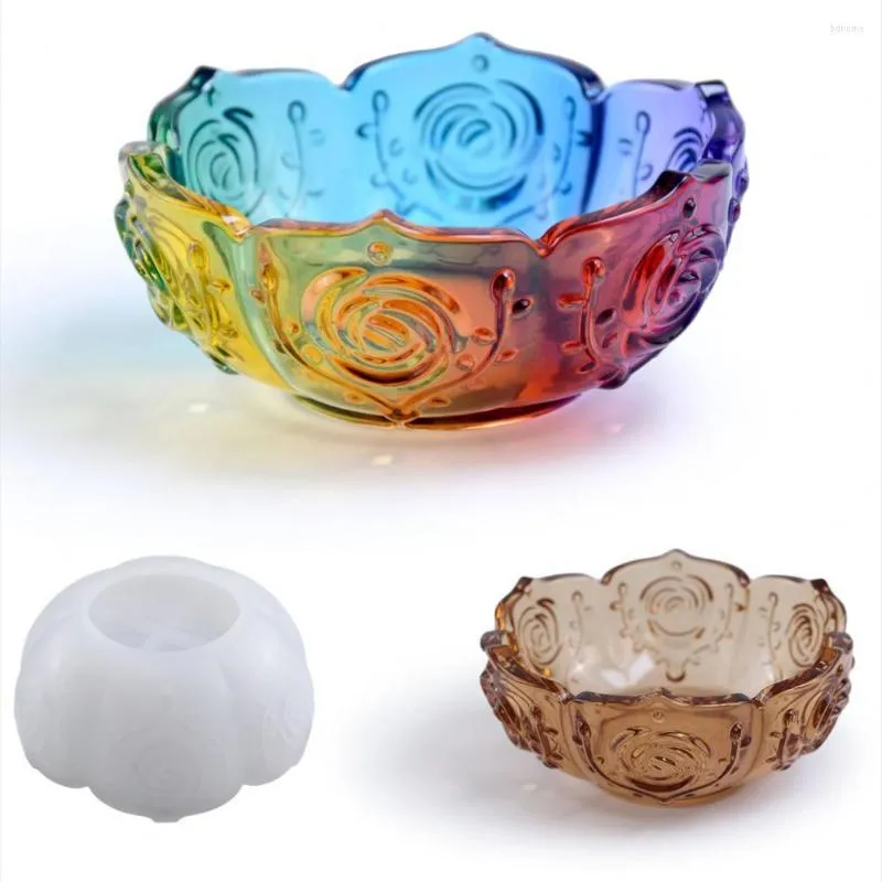 Schalen DIY Kristall Epoxidharz Form Silikon Einfache Entformung Lotus Form Rose Muster Hitzebeständige Schüssel Form Für Zuhause