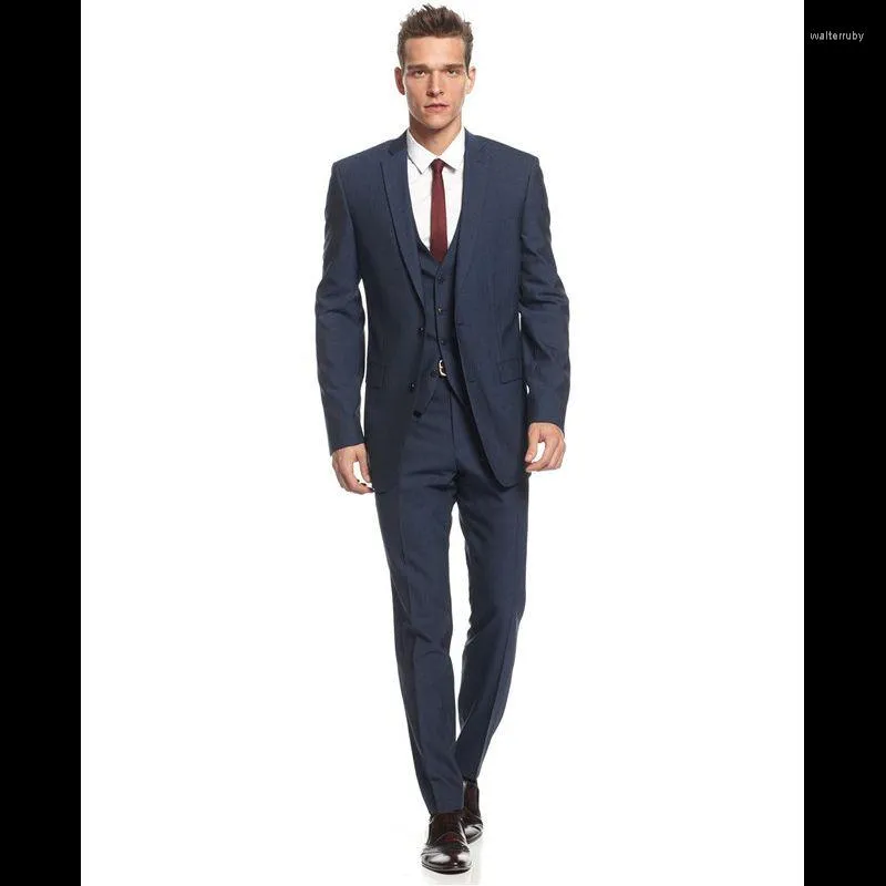 Costumes pour hommes 2023 arrivée revers cranté conception hommes bleu marine sur mesure deux boutons mode tenue décontracté Blazer 3 pièces