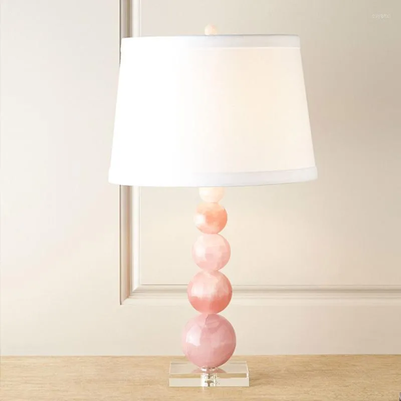 Lampade da tavolo Modern Simple Pink Ball Lampada in vetro Camera da letto Soggiorno Decorazione Marmo Cristallo Panno bianco LED E27 Illuminazione Apparecchio da scrivania