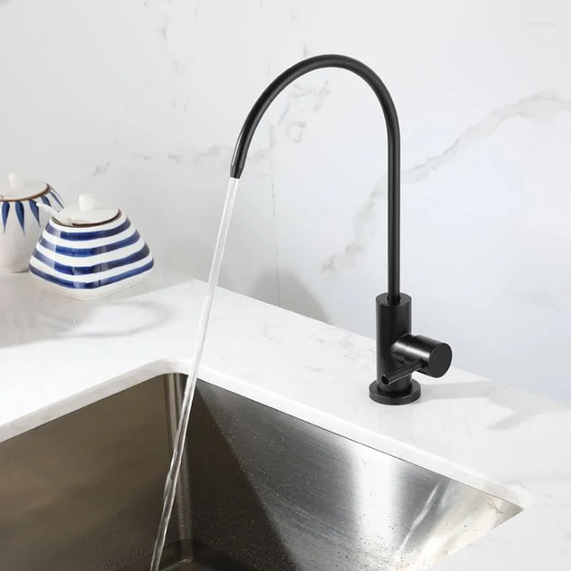 Kitchen Faucets Pure Water Sink Faucet Black SUS 304 Stainless Steel Single Cold Tap Purifier Lead-free Hole