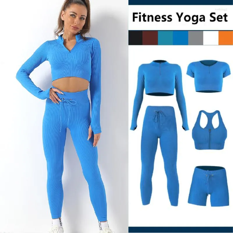 Ensembles actifs 2/3/5 pièces ensemble de Yoga Shorts de Fitness femmes tenues haut court à manches longues vêtements de sport Leggings de sport vêtements d'entraînement de gymnastique pour