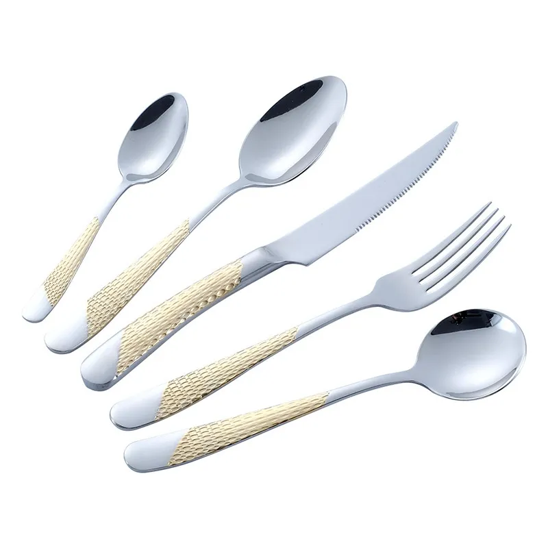 Luxury Flatware Set 304 rostfritt stålsked förtjockad förgyllningsgaffel tesked kaffesked biff dessert kniv