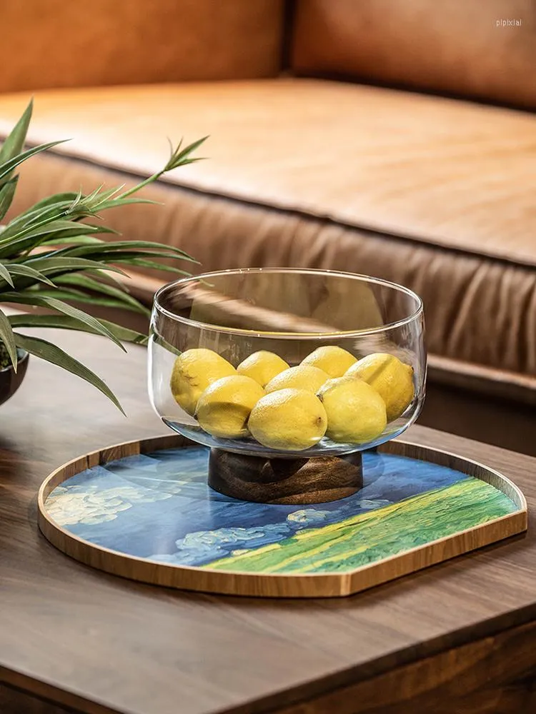 Miski szklane drewniane 3600 ml nordycka kreatywna domowa kuchnia owocowa sałatka owsiana pojemnik na sałatkę o dużej rozmiarze 21 cm