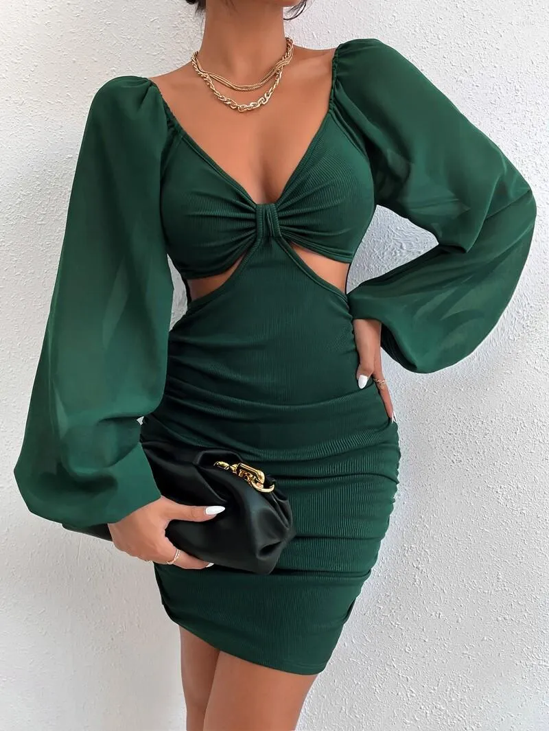Pure Color Long Sleeve Irregular Bodycon Dress Pure Color Long Sleeve Irregular Bodycon Dress