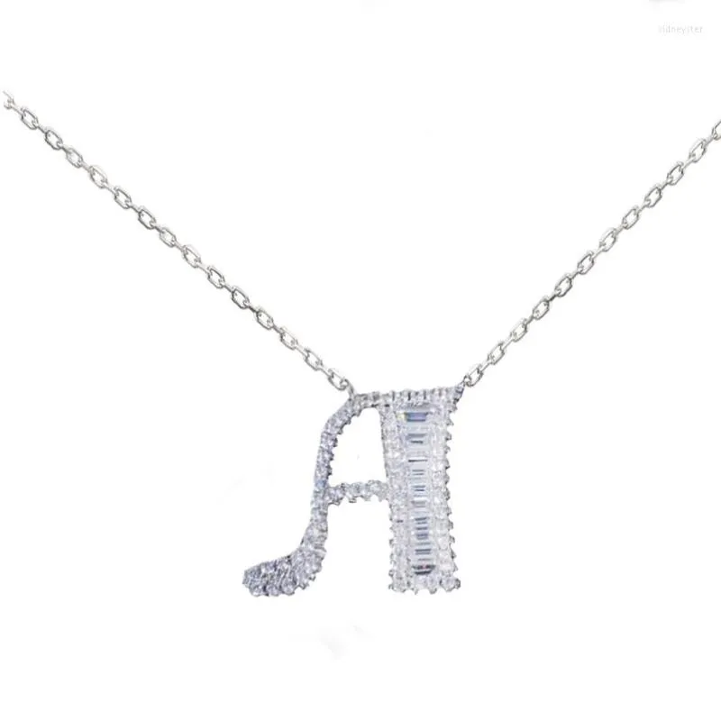 Pendentif Colliers Femmes A-Z Alphabet Lettre Collier Plaqué Rhodium Clair Cubic Zirconia CZ Bijoux Câble Chaîne 40 5cm LYP0001