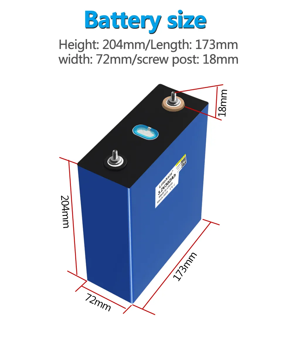 Liitokala 3.2V 302AH LifePo4バッテリー12V 310AH DIYソーラーパネルパワーバンク24V 48Vキャンプ充電式スペアバッテリー付きバスバー