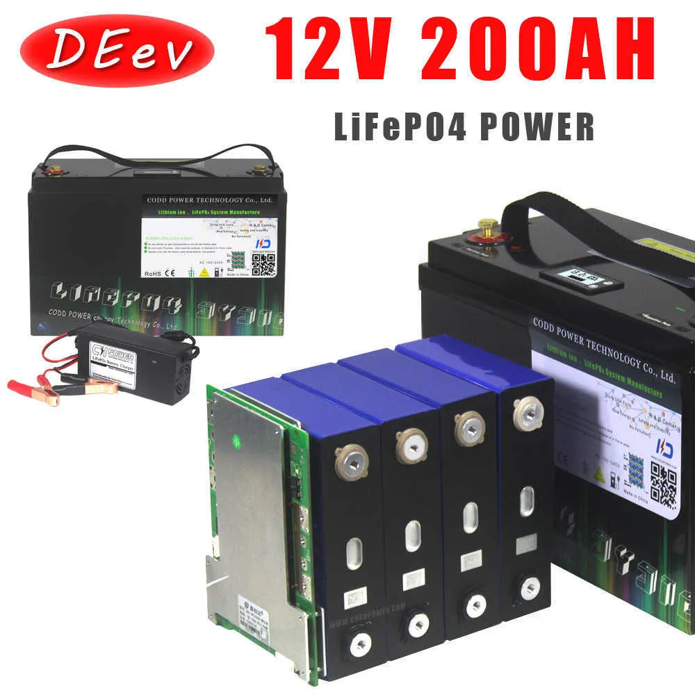 Batterie Rechargeable LiFePO4 12V, 200ah, BMS 200a intégré, 12.8V, stockage pour camping-car, énergie éolienne solaire, moteur de bateau, Yacht, 12V, 200ah