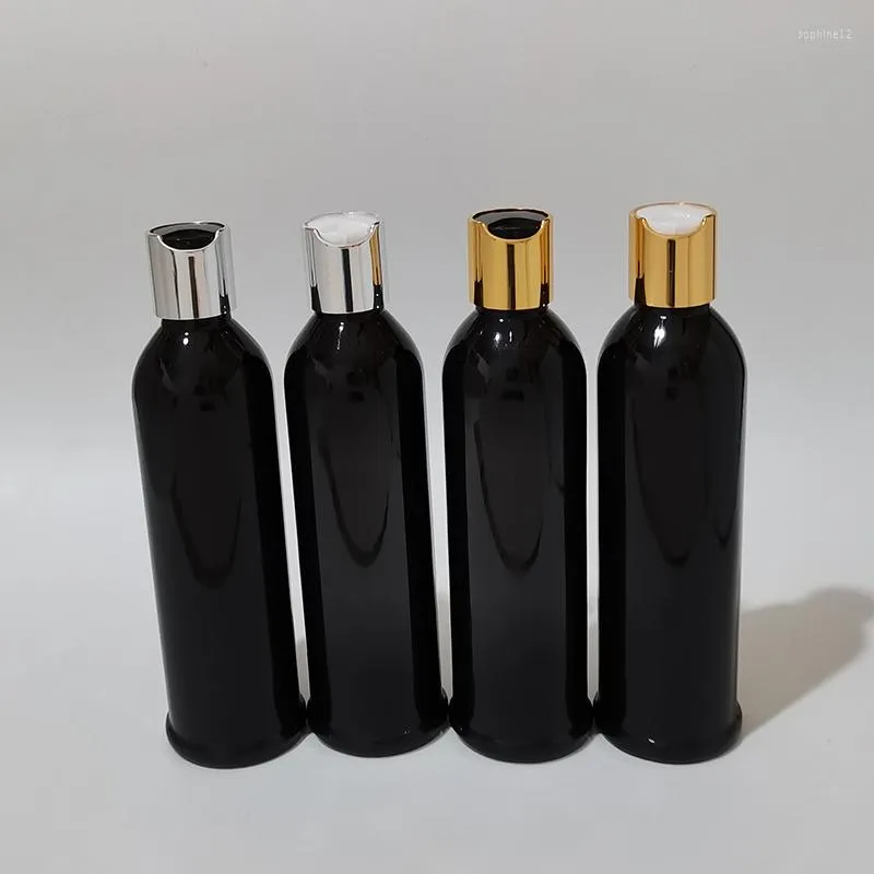 Opslagflessen 30 stks 250 ml leeg zwart plastic shampoo huisdier met gouden zilveren schijf bovenste dop douchegel container cosmetische verpakking