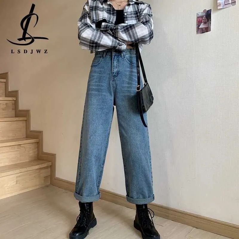 Women's Jeans Large women's early spring dress fat mm high waist loose bf straight tube denim trousers women thin first love wide leg pants L230316