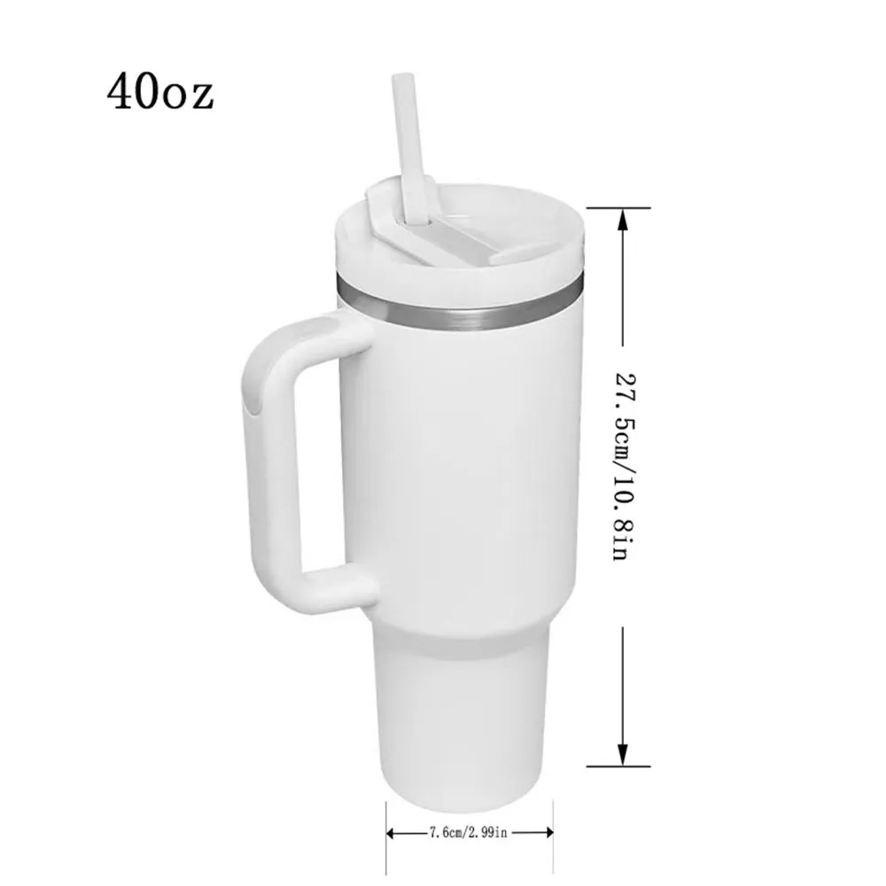 New STANLcher H2.0 40oz Stainless Steel Tumblers Cups With Silicone Handle Lid and Straw 2nd Generation Car Mugs Vacuum Insulated Water Bottles 0414