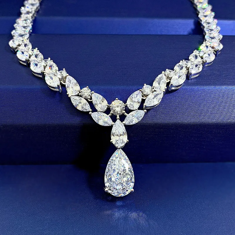 Муассанитовое бриллиантовое ожерелье ручной работы из стерлингового серебра 925 пробы, праздничное свадебное колье-чокер для женщин, свадебный кулон, ювелирное изделие, подарок