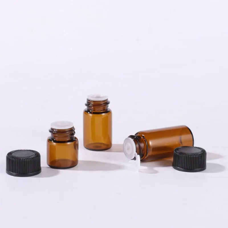 Brown Glass Essence Oil Bottles 1ml 2ml 3ml 5ml Perfume Sample Tubes With Plastic Tip And Caps