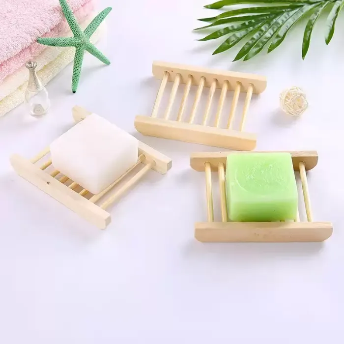 Hot Natural Bamboo Wooden Soap Dish Creative simple household wood drain soap box kitchen bathroom storage rack