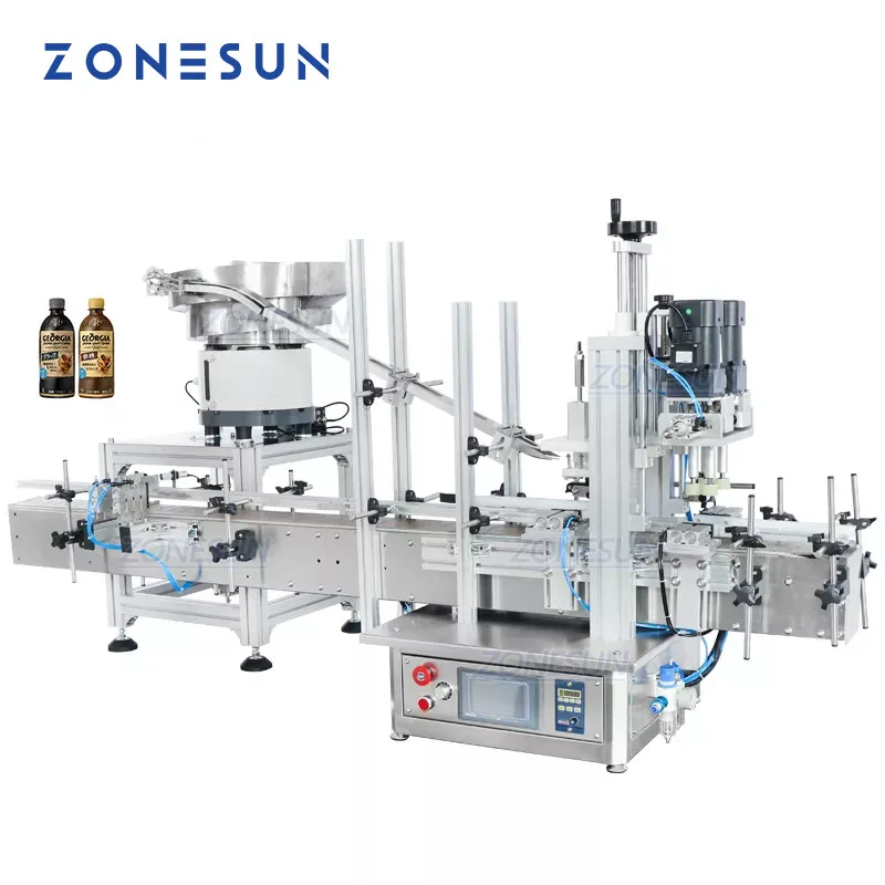 ZONESUN Alimentatore vibrante per tappo cosmetico per bottiglia di plastica per bevande da tavolo personalizzato automatico e tappatrice