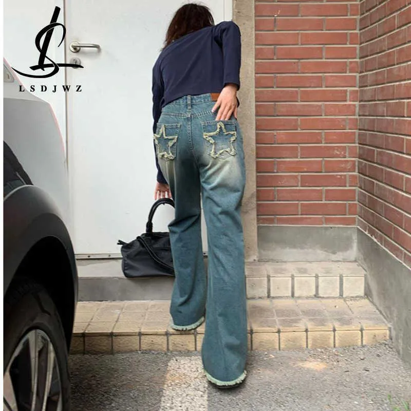 Women's Jeans Denim jambe droite jean femme Y2k femmes pantalons femme vêtements Streetwear mode coréenne taille haute 2022 Flare Vintage bleu L230316