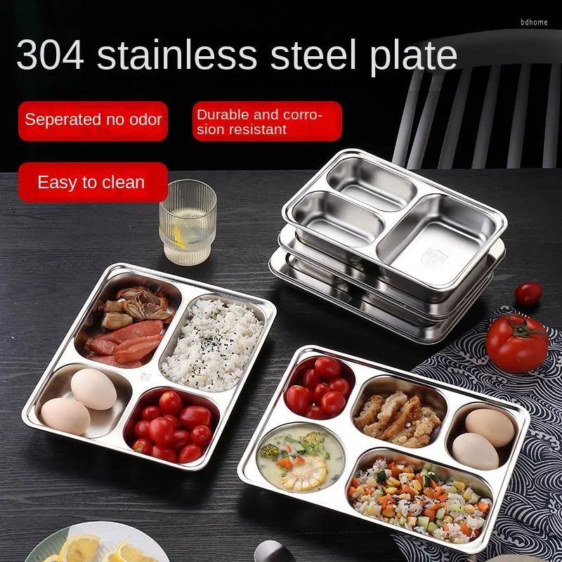 Tallrikar 3/5/4 Avsnitt 304 Rostfritt stål Dividerad middag Tray Lunch Container Plate för skolmatsal Fast Adult Box